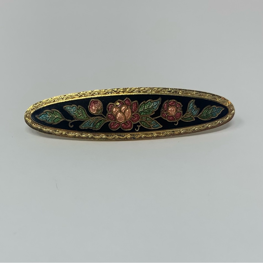 Floral Cloisonné Style Brooch Pin